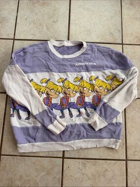 Nickelodeon Lavender, White & Yellow Angelica Repeat Graphic Crewneck